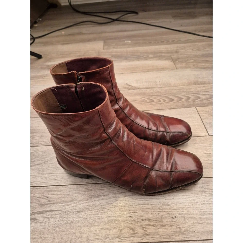 Florsheim‎ Imperial Brown Leather Side Zip Duke Bike Toe Dress Boots Sz 14 D VTG